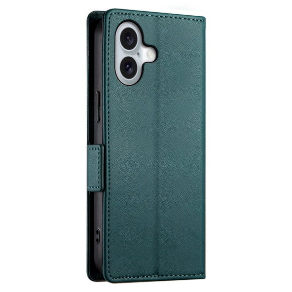 For iPhone 16 Side Buckle Magnetic Frosted Leather Phone Case(Dark Green)