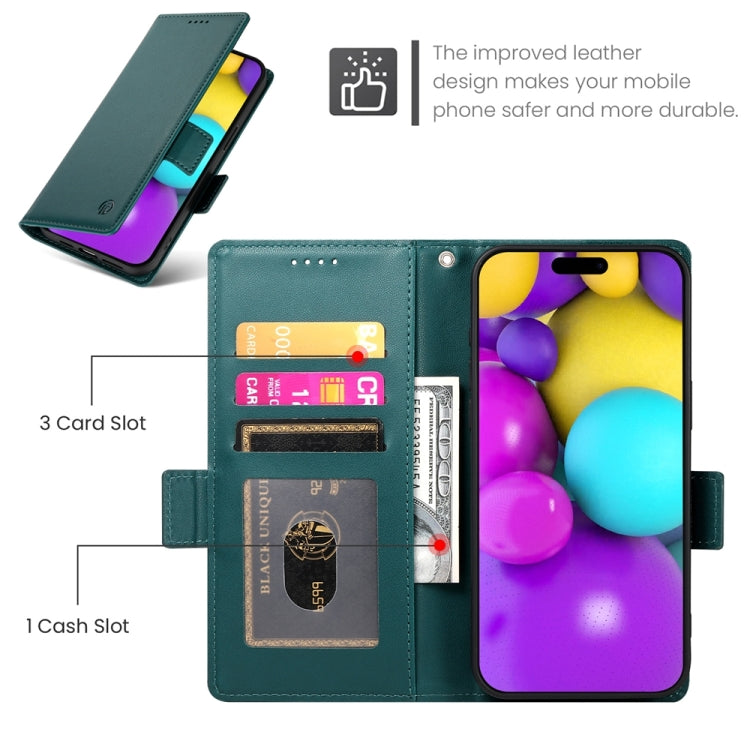 For iPhone 16 Side Buckle Magnetic Frosted Leather Phone Case(Dark Green)