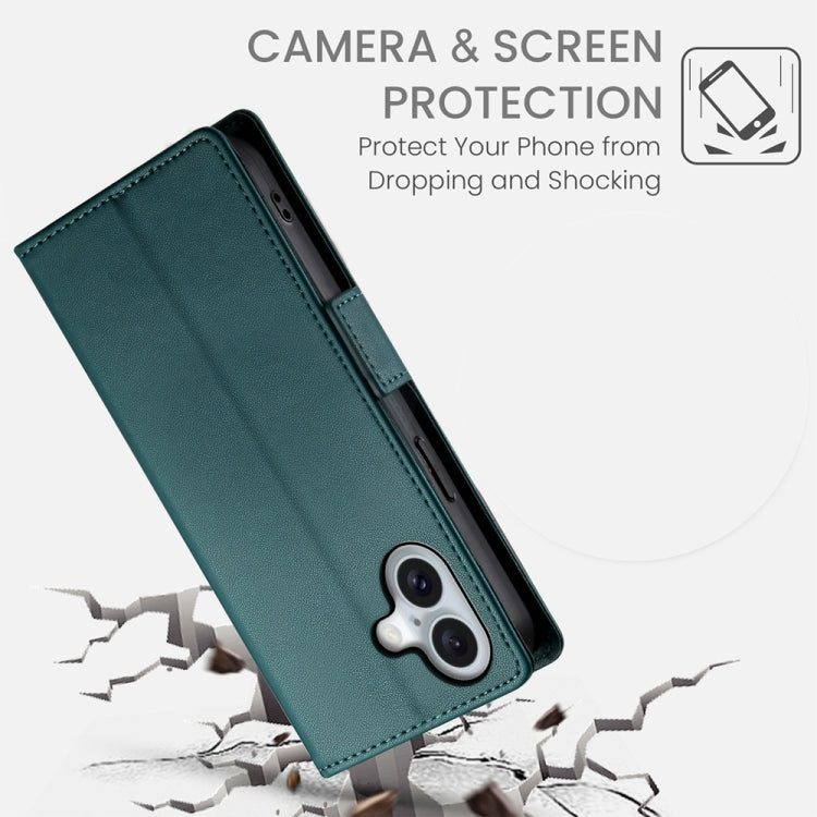 For iPhone 16 Side Buckle Magnetic Frosted Leather Phone Case(Dark Green)