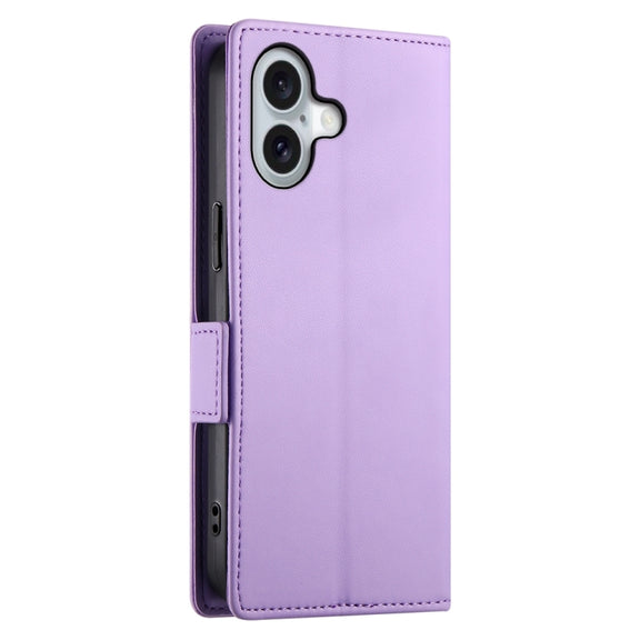 For iPhone 16 Side Buckle Magnetic Frosted Leather Phone Case(Purple)