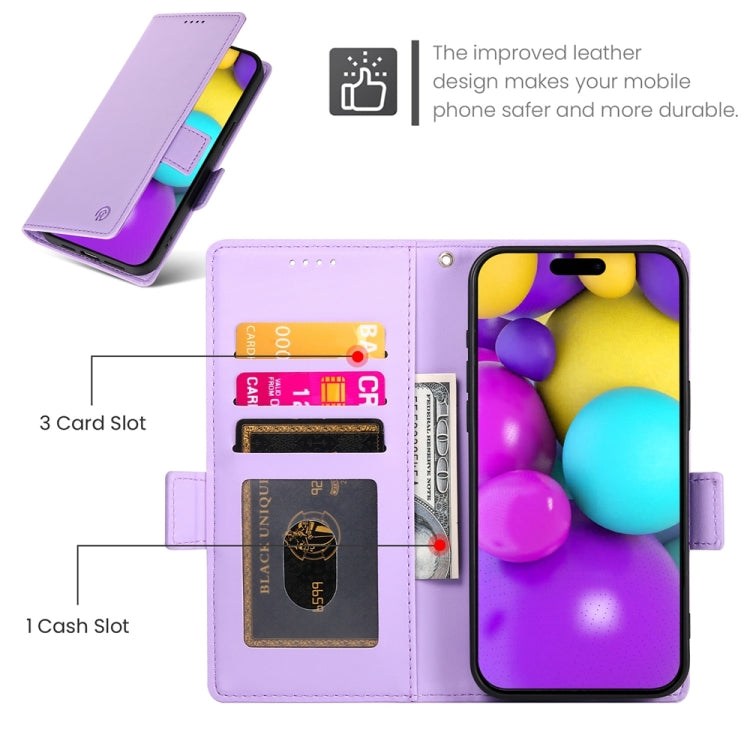 For iPhone 16 Side Buckle Magnetic Frosted Leather Phone Case(Purple)