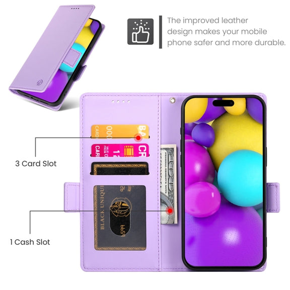 For iPhone 16 Side Buckle Magnetic Frosted Leather Phone Case(Purple)