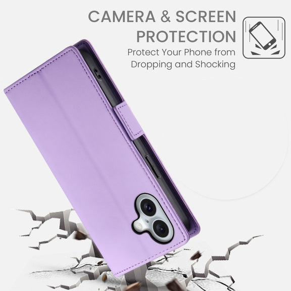 For iPhone 16 Side Buckle Magnetic Frosted Leather Phone Case(Purple)