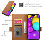 For iPhone 16 Side Buckle Magnetic Frosted Leather Phone Case(Brown)