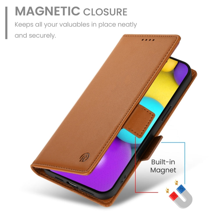 For iPhone 16 Side Buckle Magnetic Frosted Leather Phone Case(Brown)