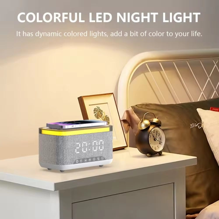 AEC S300 Portable 10W Power Multifunction Bluetooth Speaker Alarm Clock Wireless Charger(White)