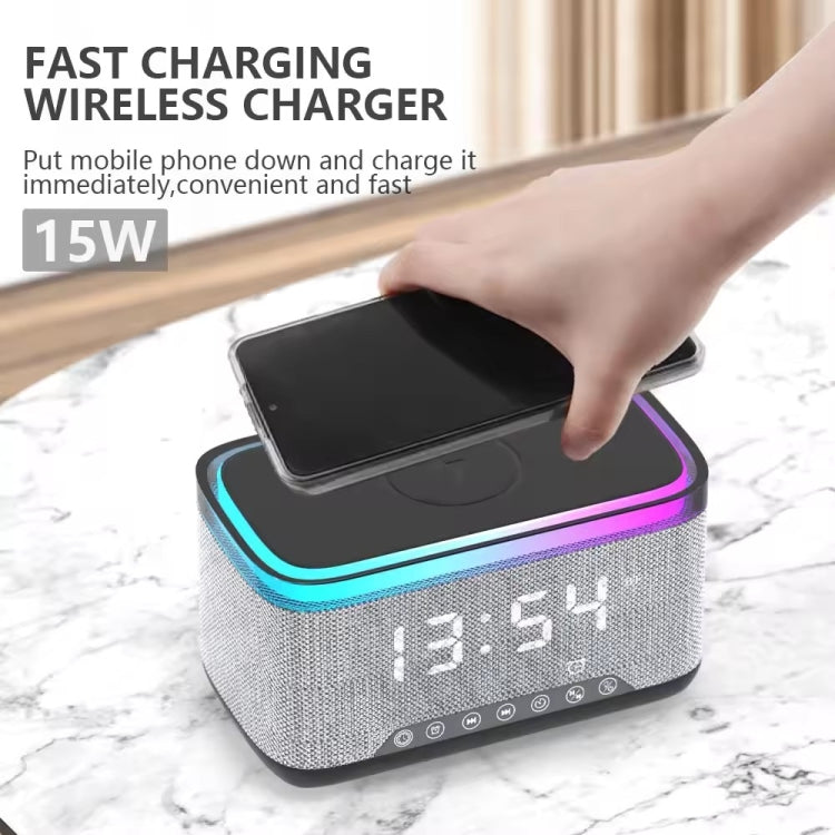 AEC S300 Portable 10W Power Multifunction Bluetooth Speaker Alarm Clock Wireless Charger(White)