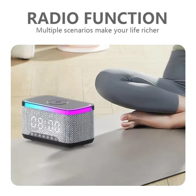 AEC S300 Portable 10W Power Multifunction Bluetooth Speaker Alarm Clock Wireless Charger(White)