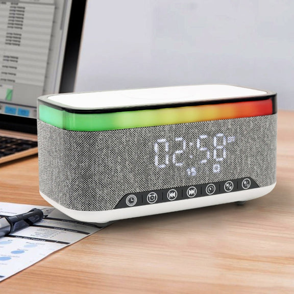 AEC S300 Portable 10W Power Multifunction Bluetooth Speaker Alarm Clock Wireless Charger(White)