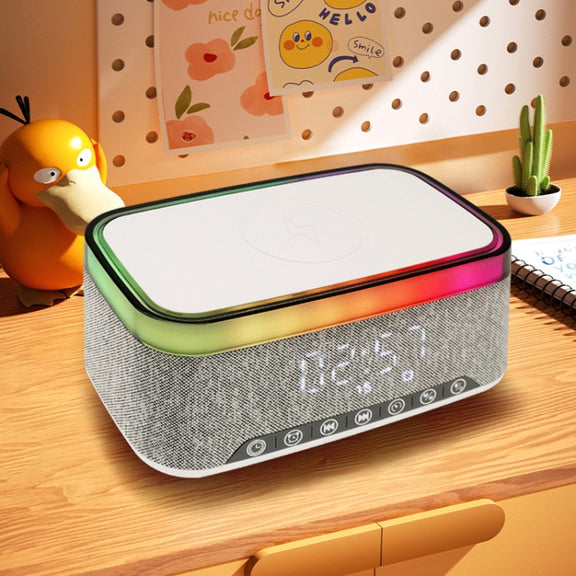 AEC S300 Portable 10W Power Multifunction Bluetooth Speaker Alarm Clock Wireless Charger(White)