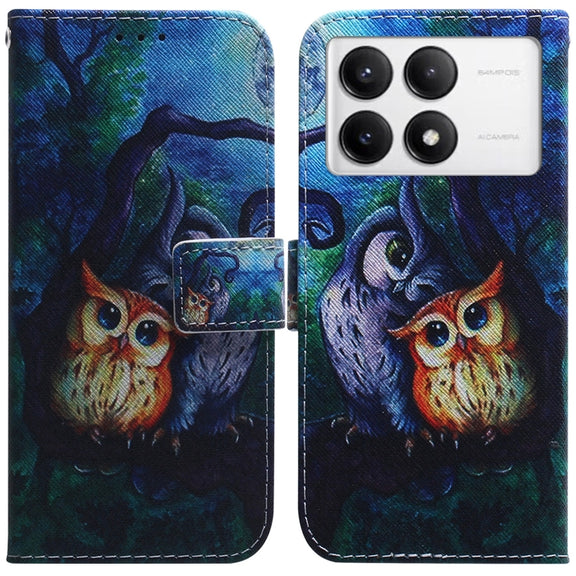 For Xiaomi Redmi K70 Pro / K70 Coloured Drawing Flip Leather Phone Case(Oil Painting Owl)