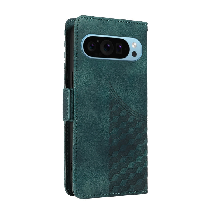 For Google Pixel 9 / 9 Pro Embossed Rhombus Starry Leather Phone Case(Green)