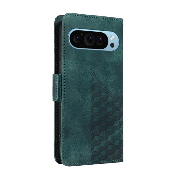 For Google Pixel 9 / 9 Pro Embossed Rhombus Starry Leather Phone Case(Green)