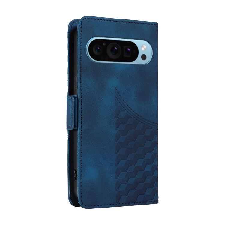 For Google Pixel 9 / 9 Pro Embossed Rhombus Starry Leather Phone Case(Blue)
