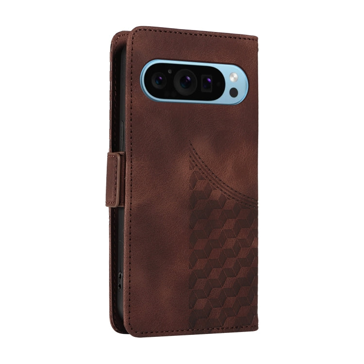 For Google Pixel 9 / 9 Pro Embossed Rhombus Starry Leather Phone Case(Brown)