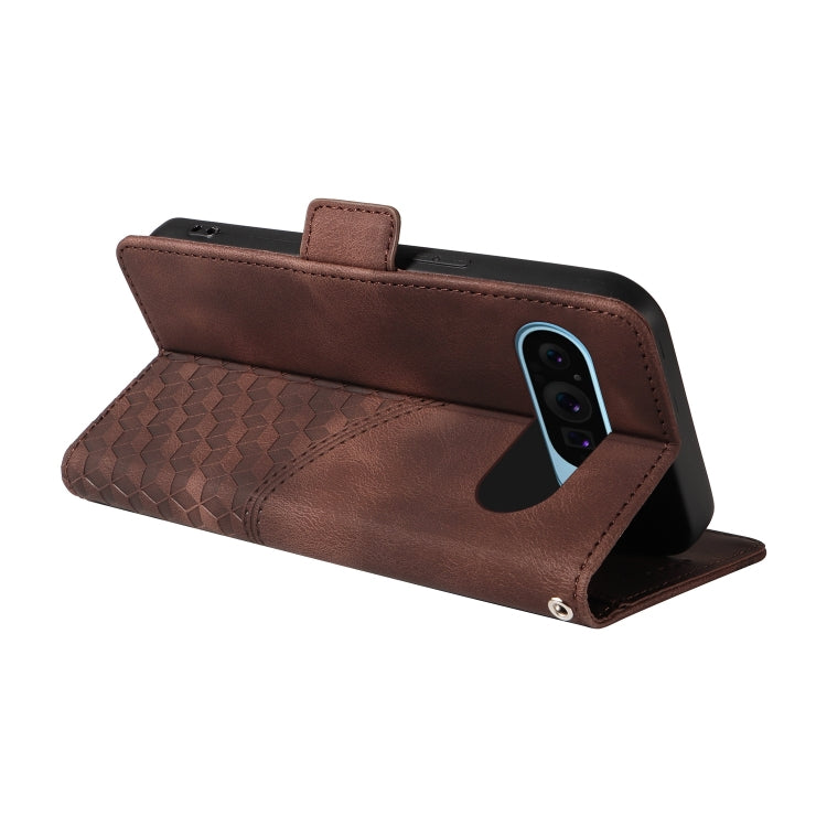 For Google Pixel 9 / 9 Pro Embossed Rhombus Starry Leather Phone Case(Brown)