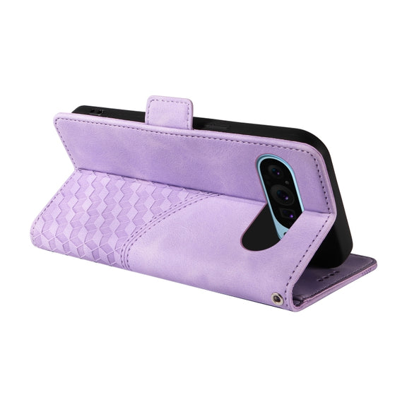 For Google Pixel 9 / 9 Pro Embossed Rhombus Starry Leather Phone Case(Purple)