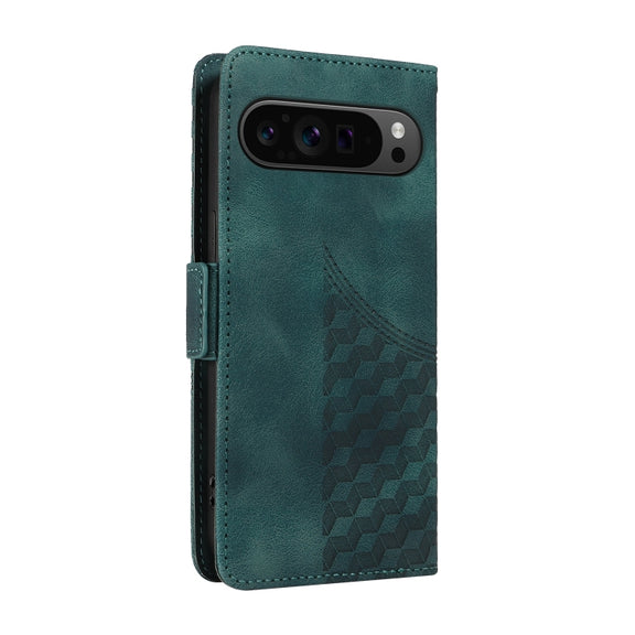 For Google Pixel 9 Pro XL Embossed Rhombus Starry Leather Phone Case(Green)