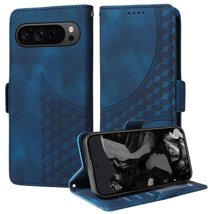 For Google Pixel 9 Pro XL Embossed Rhombus Starry Leather Phone Case(Blue)