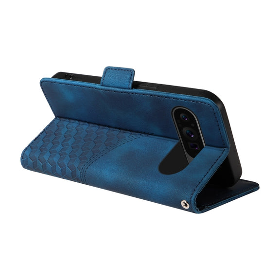 For Google Pixel 9 Pro XL Embossed Rhombus Starry Leather Phone Case(Blue)