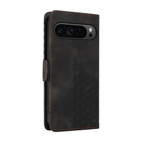 For Google Pixel 9 Pro XL Embossed Rhombus Starry Leather Phone Case(Black)