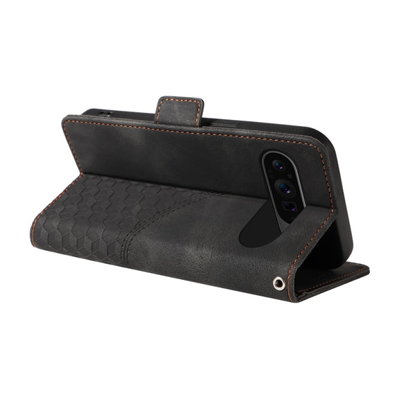 For Google Pixel 9 Pro XL Embossed Rhombus Starry Leather Phone Case(Black)