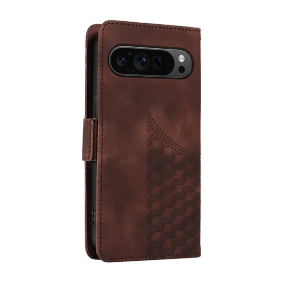 For Google Pixel 9 Pro XL Embossed Rhombus Starry Leather Phone Case(Brown)