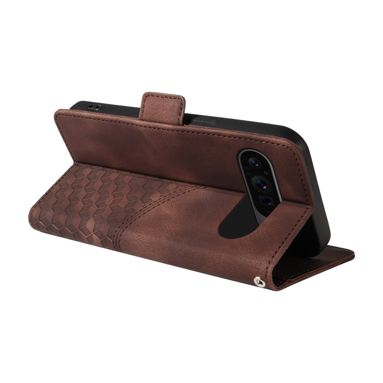 For Google Pixel 9 Pro XL Embossed Rhombus Starry Leather Phone Case(Brown)