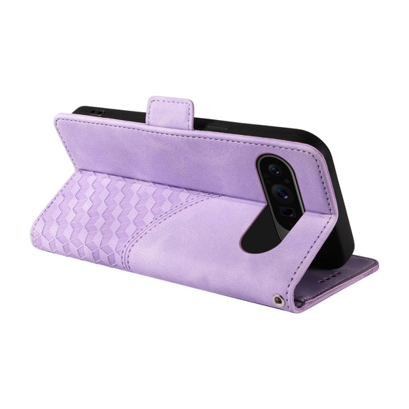 For Google Pixel 9 Pro XL Embossed Rhombus Starry Leather Phone Case(Purple)