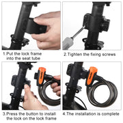 Bicycle Portable Anti-theft Lock Steel Cable Lock with Lock Frame, Style:B Style 120cm Black