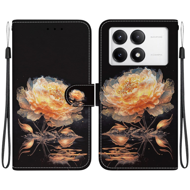For Xiaomi Redmi K70 Pro / K70 Crystal Texture Colored Drawing Leather Phone Case(Gold Peony)