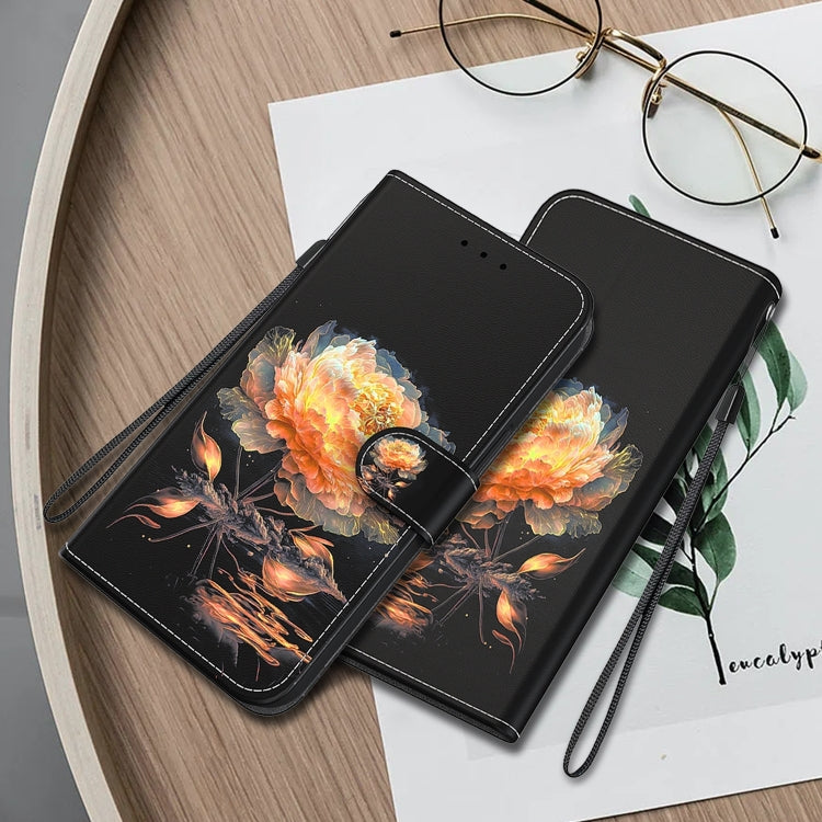 For Xiaomi Redmi K70 Pro / K70 Crystal Texture Colored Drawing Leather Phone Case(Gold Peony)