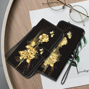 For Xiaomi Redmi K70 Pro / K70 Crystal Texture Colored Drawing Leather Phone Case(Gold Butterfly Rose)