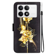 For Xiaomi Redmi K70 Pro / K70 Crystal Texture Colored Drawing Leather Phone Case(Gold Butterfly Rose)