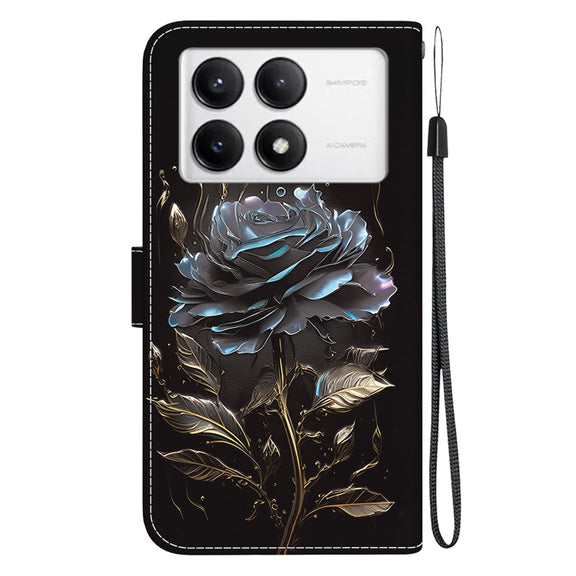 For Xiaomi Redmi K70 Pro / K70 Crystal Texture Colored Drawing Leather Phone Case(Black Rose)