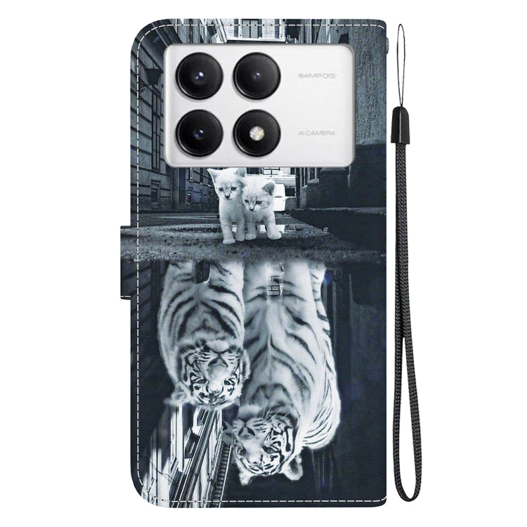 For Xiaomi Redmi K70 Pro / K70 Crystal Texture Colored Drawing Leather Phone Case(Cat Tiger Reflection)