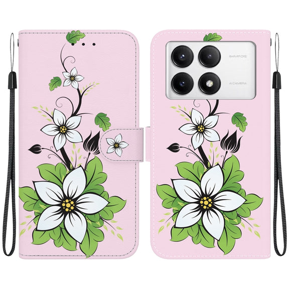 For Xiaomi Redmi K70 Pro / K70 Crystal Texture Colored Drawing Leather Phone Case(Lily)
