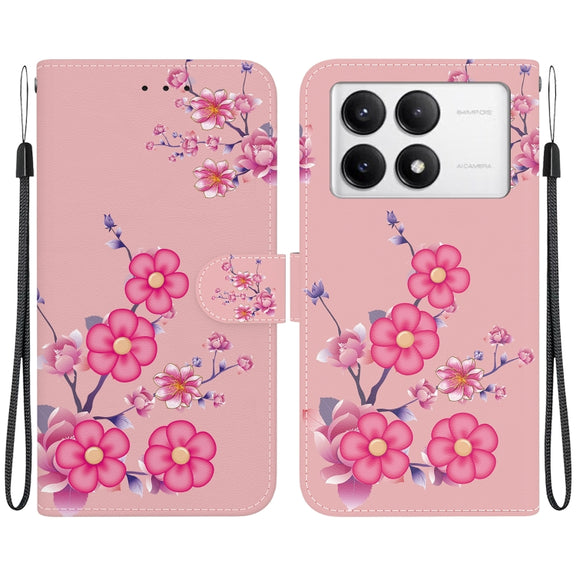 For Xiaomi Redmi K70 Pro / K70 Crystal Texture Colored Drawing Leather Phone Case(Cherry Blossoms)