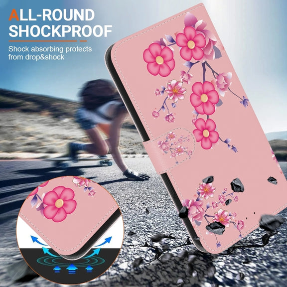 For Xiaomi Redmi K70 Pro / K70 Crystal Texture Colored Drawing Leather Phone Case(Cherry Blossoms)
