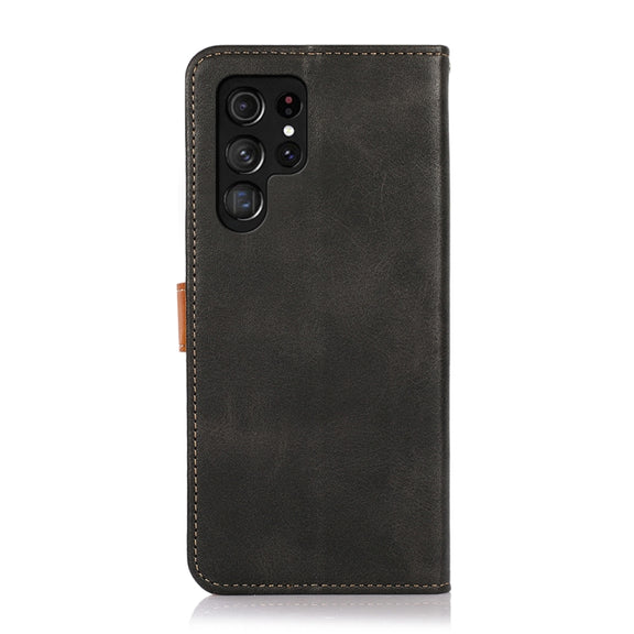 For Samsung Galaxy S25 Ultra 5G KHAZNEH Dual-color Cowhide Texture Flip Leather Phone Case(Black)