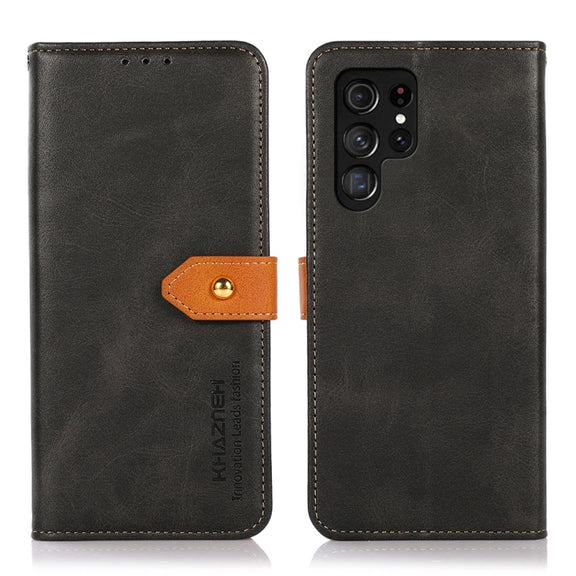 For Samsung Galaxy S25 Ultra 5G KHAZNEH Dual-color Cowhide Texture Flip Leather Phone Case(Black)