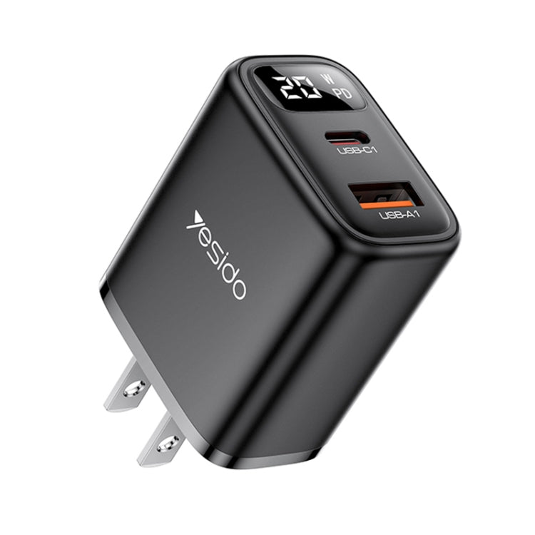 Yesido YC12U 20W USB-C / Type-C + USB Digital Display Charger, Specification:US Plug(Black)