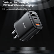 Yesido YC12U 20W USB-C / Type-C + USB Digital Display Charger, Specification:US Plug(Black)
