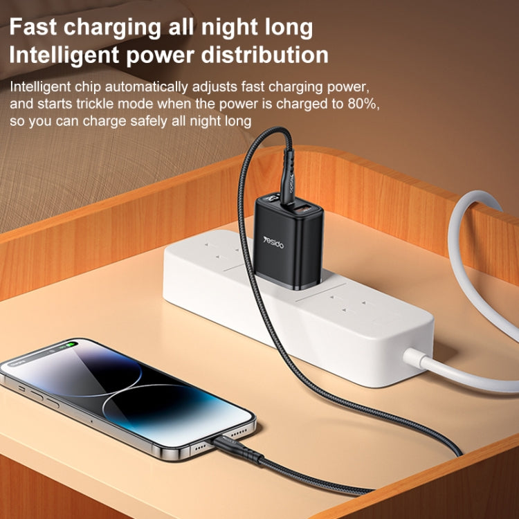 Yesido YC12U 20W USB-C / Type-C + USB Digital Display Charger, Specification:US Plug(Black)