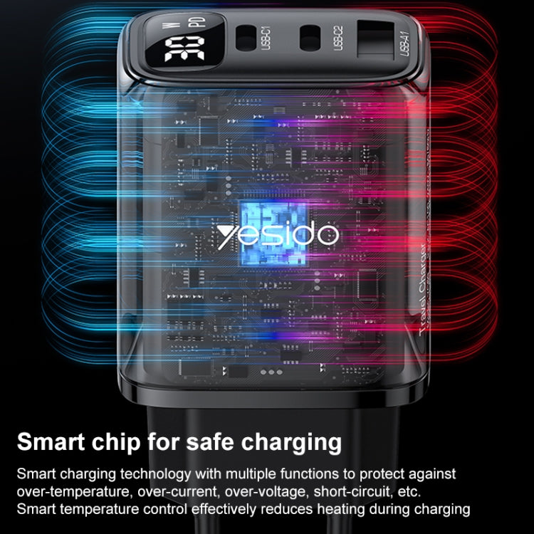 Yesido YC69 30W USB + Dual USB-C / Type-C Digital Display Charger, Specification:EU Plug(Black)