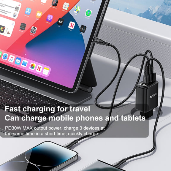 Yesido YC69 30W USB + Dual USB-C / Type-C Digital Display Charger, Specification:EU Plug(Black)