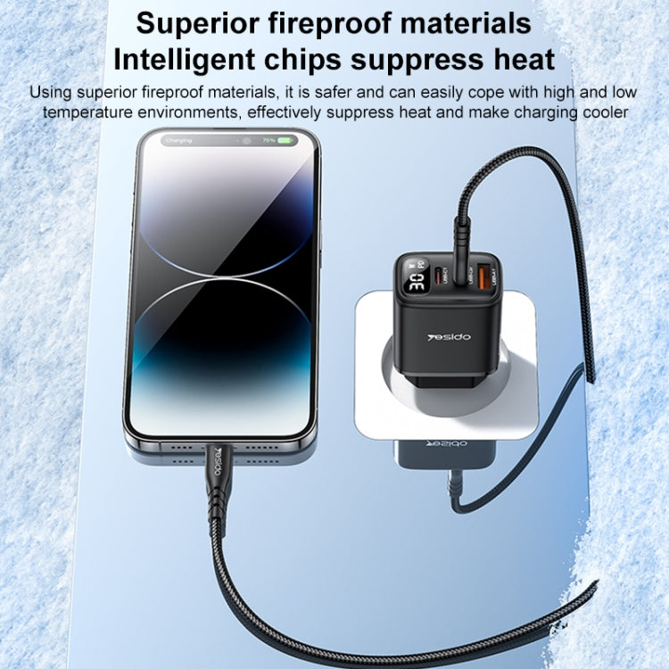Yesido YC69 30W USB + Dual USB-C / Type-C Digital Display Charger, Specification:EU Plug(Black)
