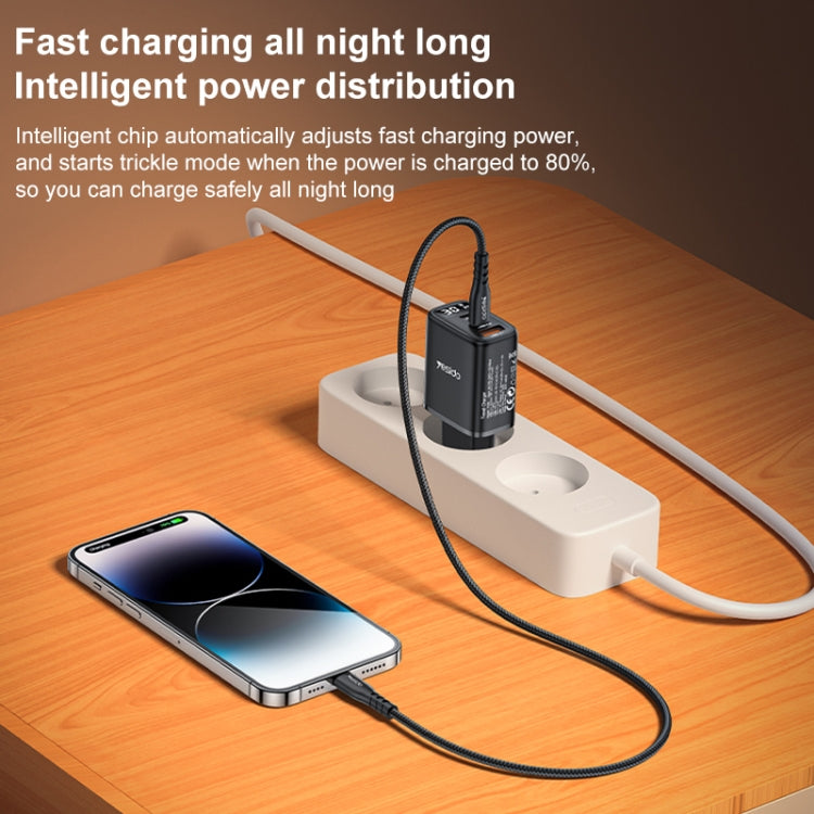 Yesido YC69 30W USB + Dual USB-C / Type-C Digital Display Charger, Specification:EU Plug(Black)