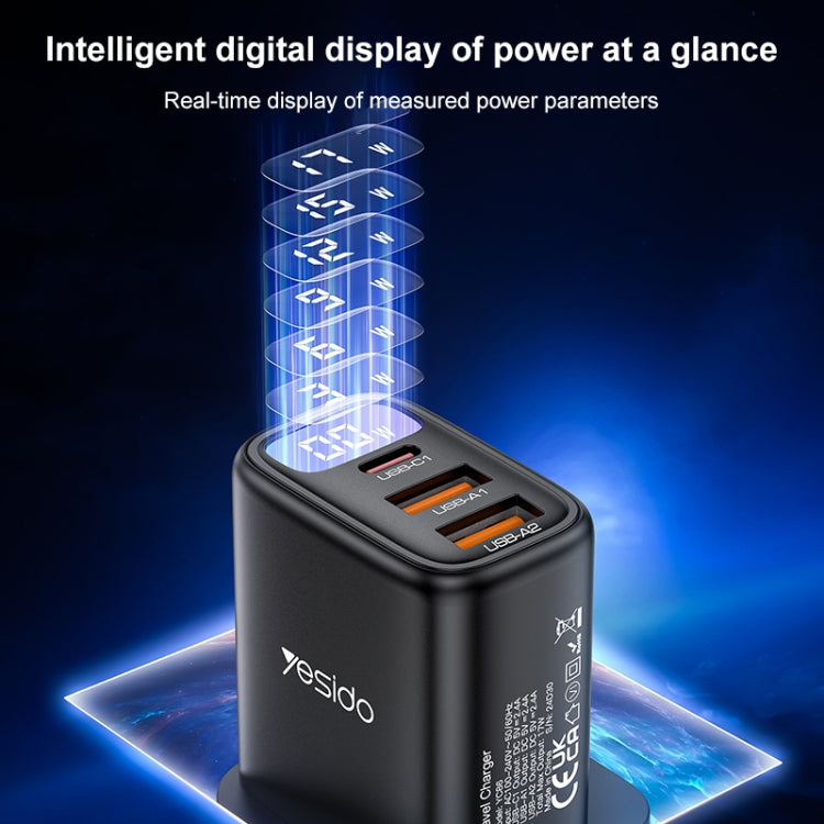 Yesido YC86 17W USB-C / Type-C + Dual USB Digital Display Charger, Specification:UK Plug(Black)