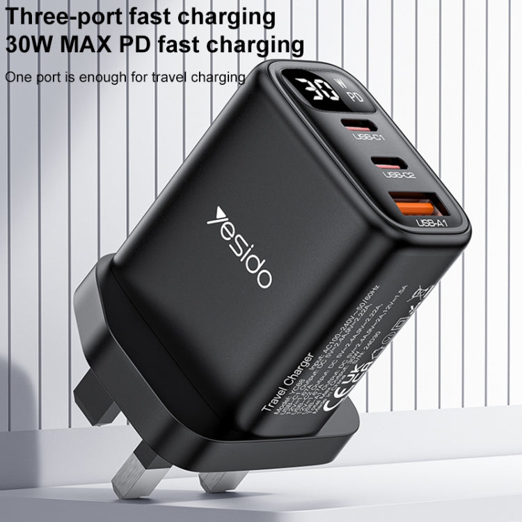 Yesido YC88 30W USB + Dual USB-C / Type-C Digital Display Charger, Specification:UK Plug(Black)